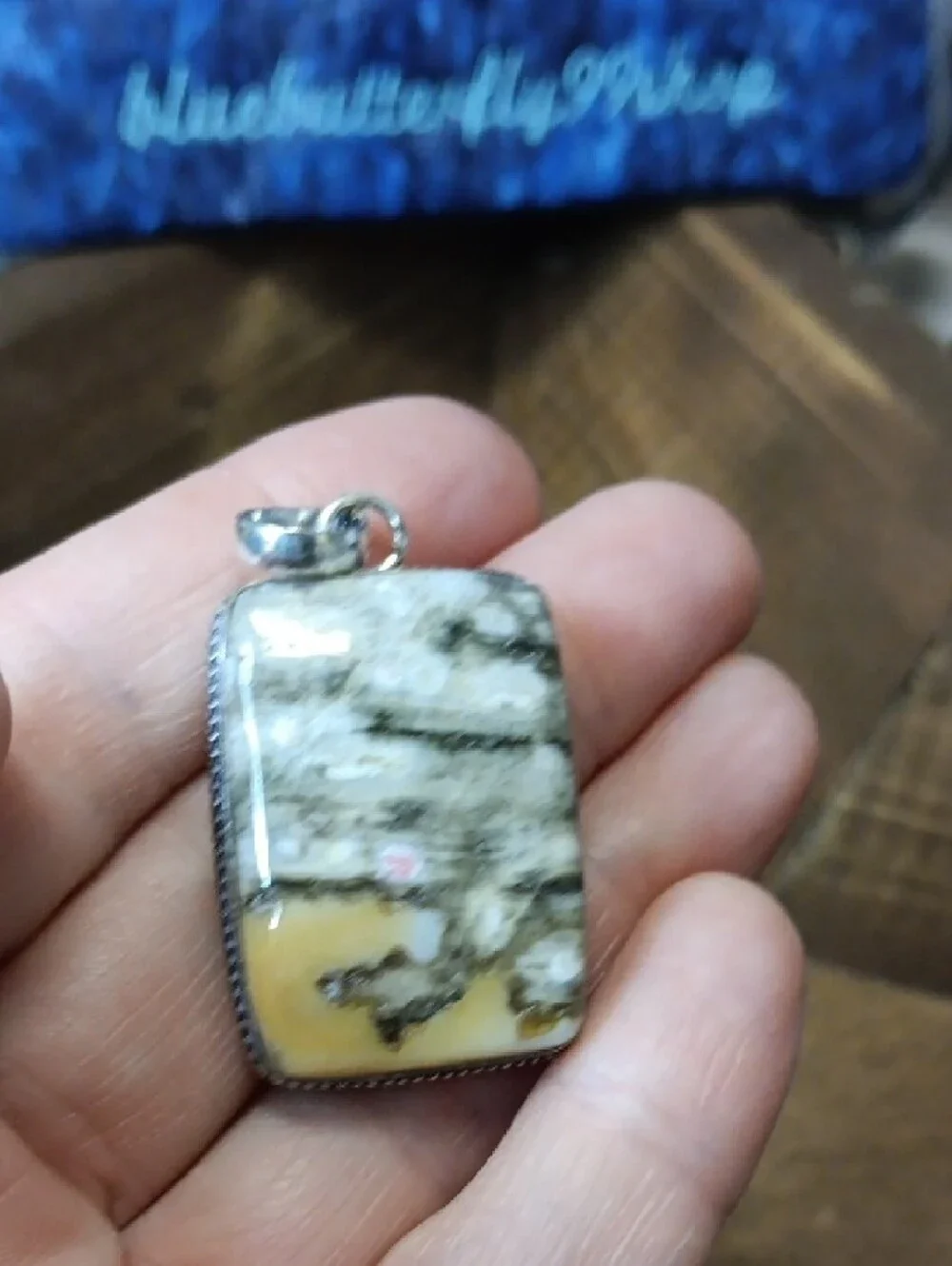 Natural Patterned Jasper Pendant in Beige and Gray - Unbranded